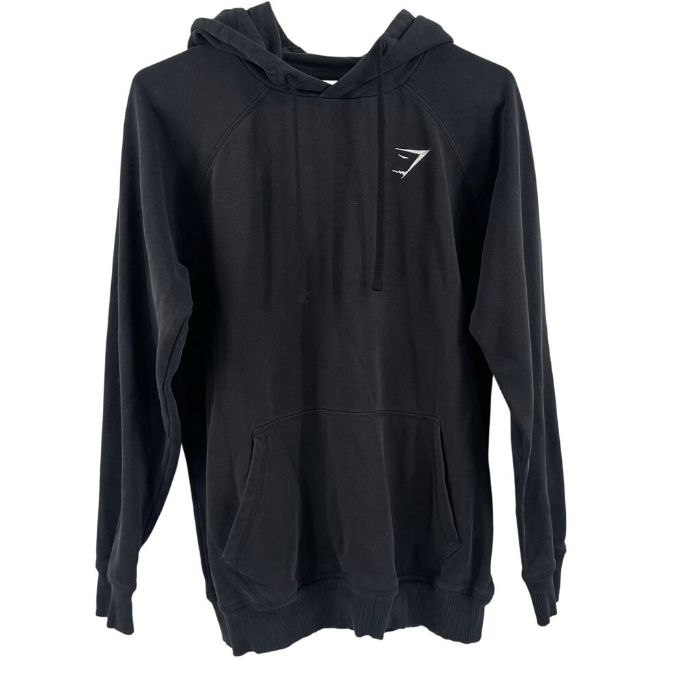 GYMSHARK Hoodie Mens SZ Small Sweatshirt Washed Out Black Distressed Gym Sporty